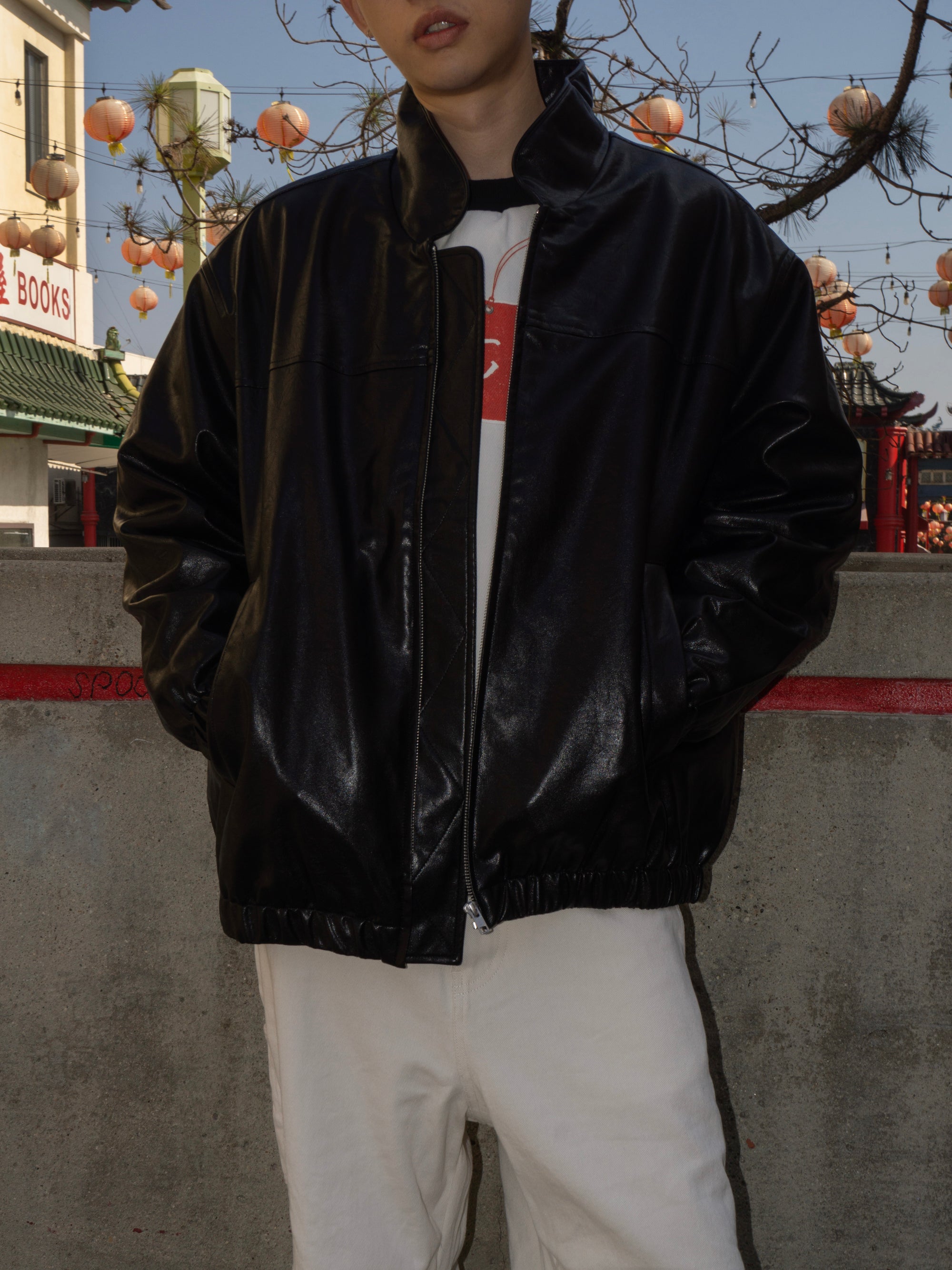 Synthetic Leather Oversized Team Jacket