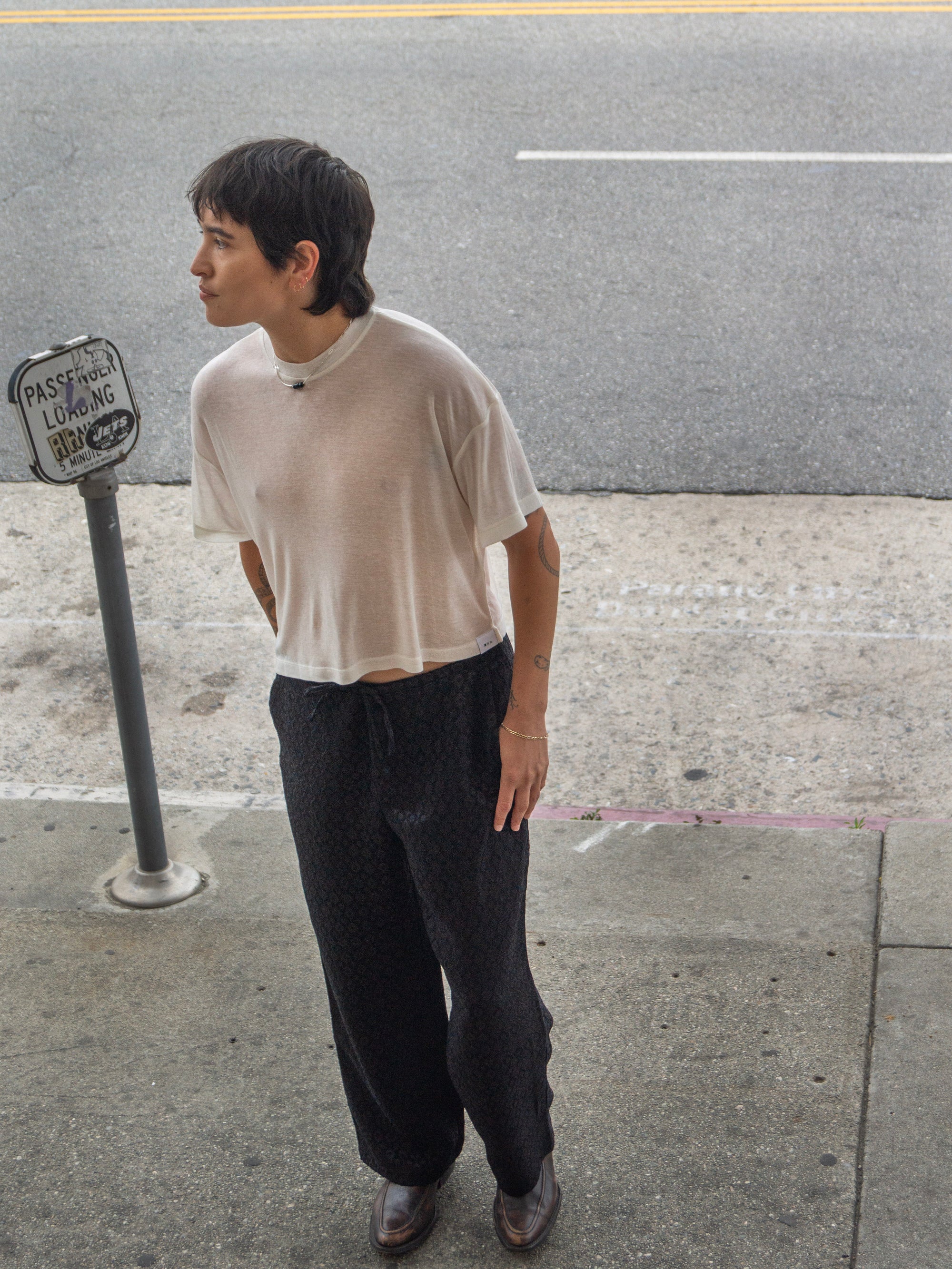 Mesh Calligraphy Stroke Pants