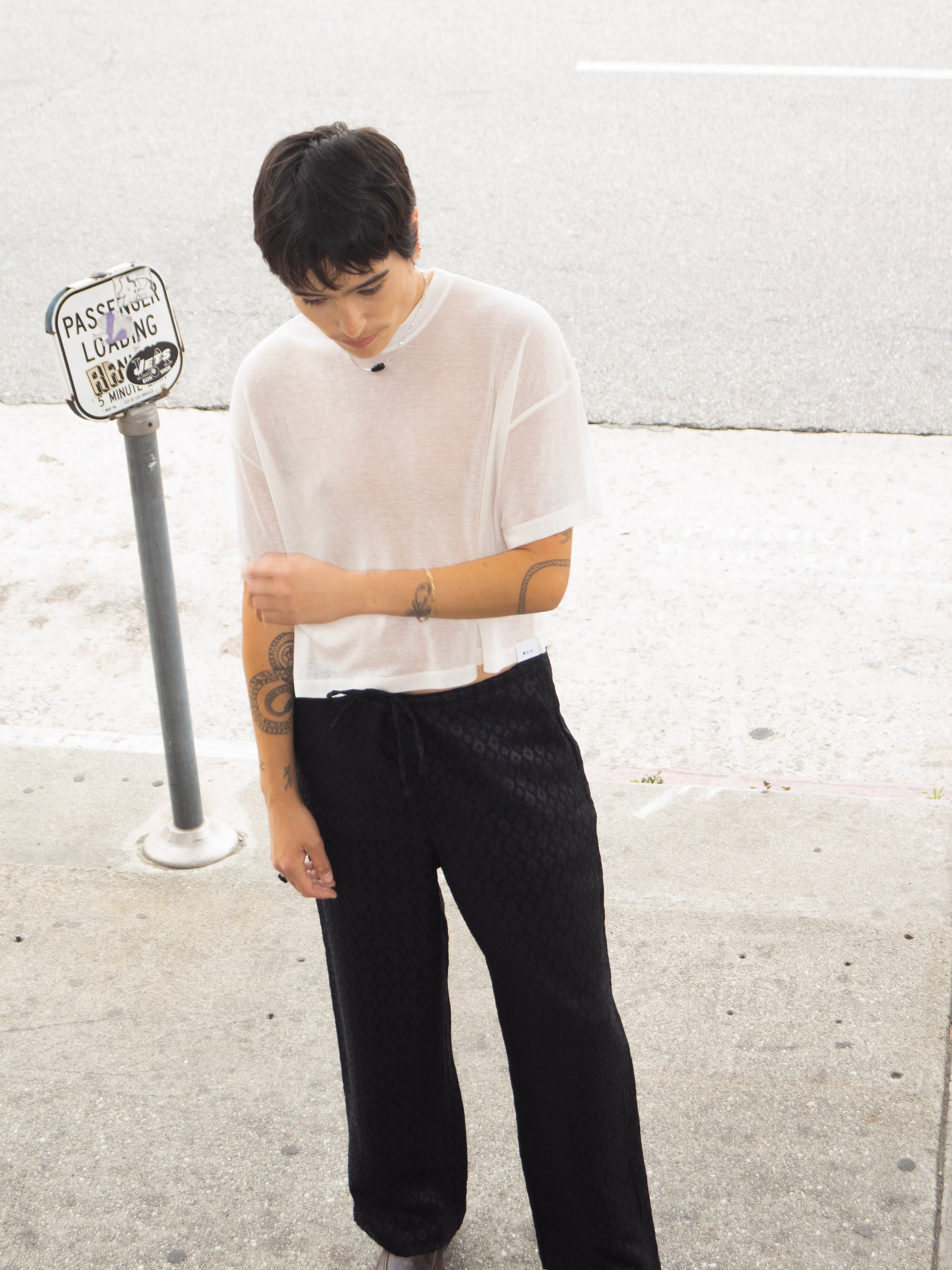 Mesh Calligraphy Stroke Pants