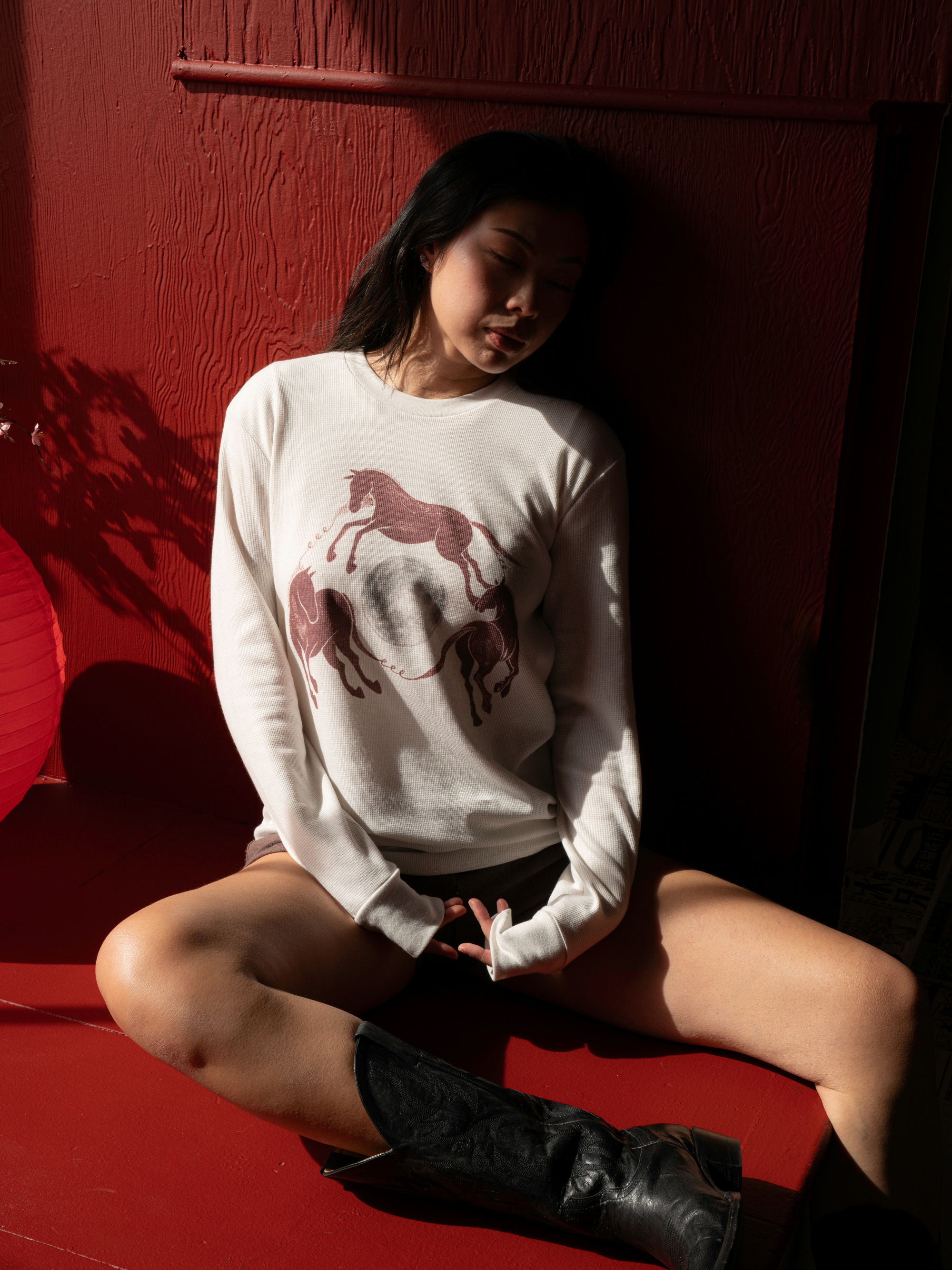 LANG x eee Studio Lunar New Year waffle long sleeve tee
