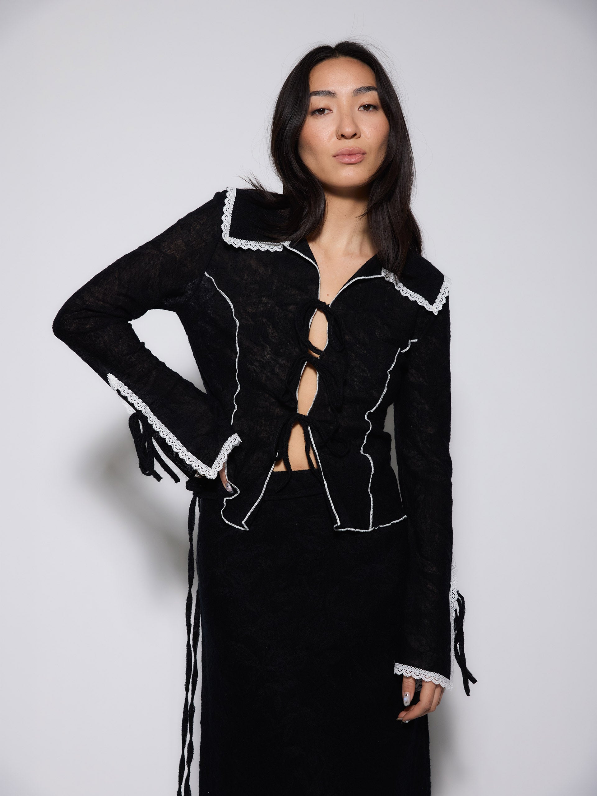 Chloe Lace Trim Collared Shirt